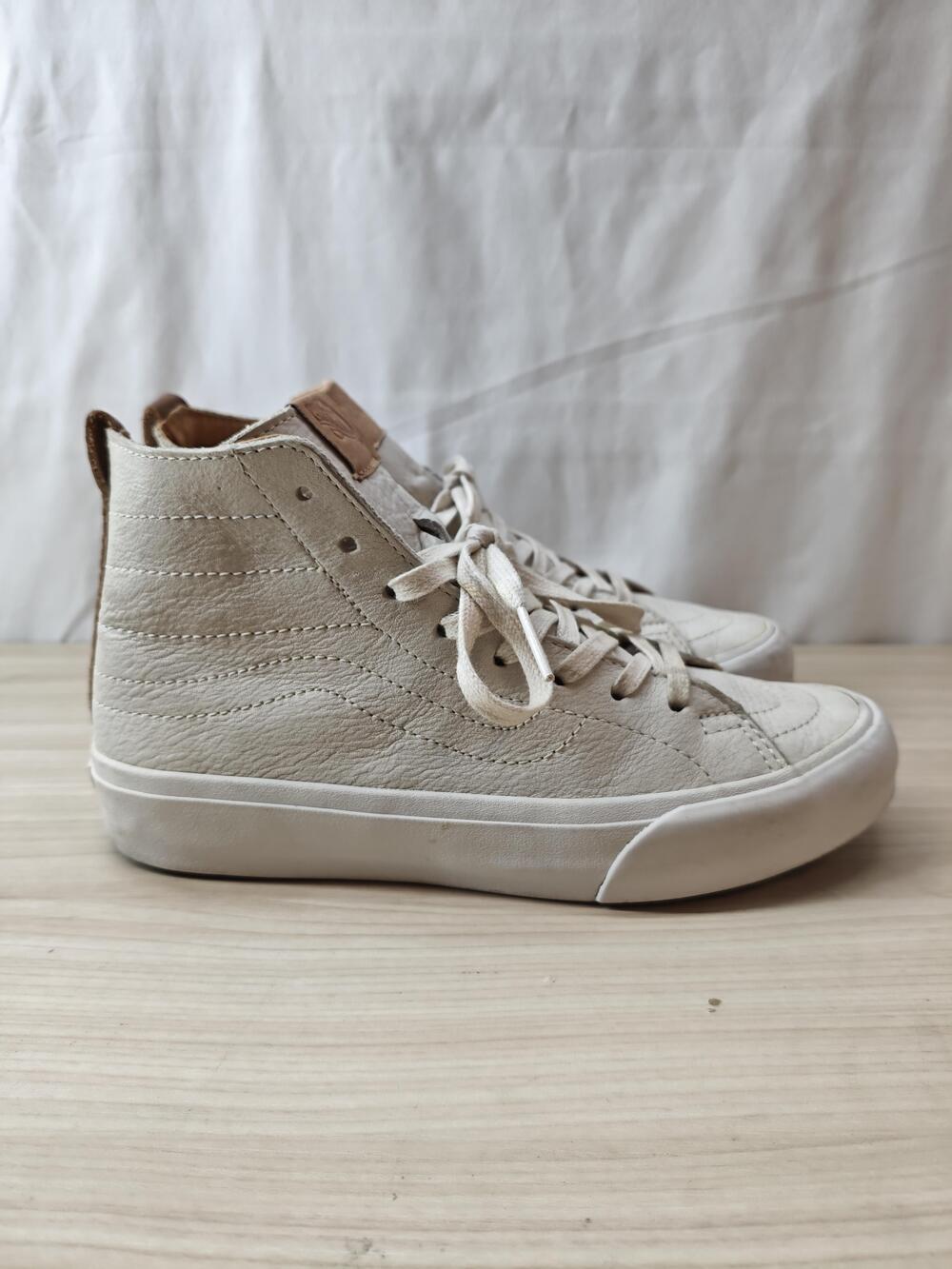Vans Shoes Mens Size 4.5 White Leather High Top Skate Lace Up Womens 6 Cream